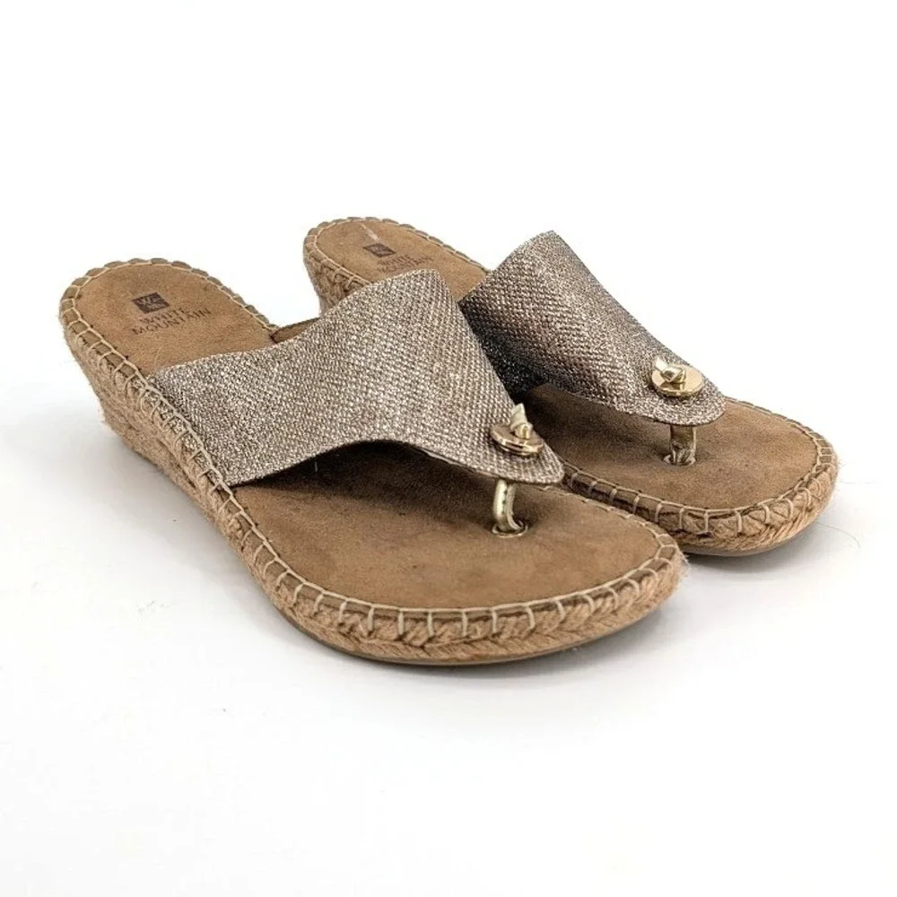 White Mountain Beachball Womens Gold Metallic Espadrille Wedge‎ Sandals Size 8M